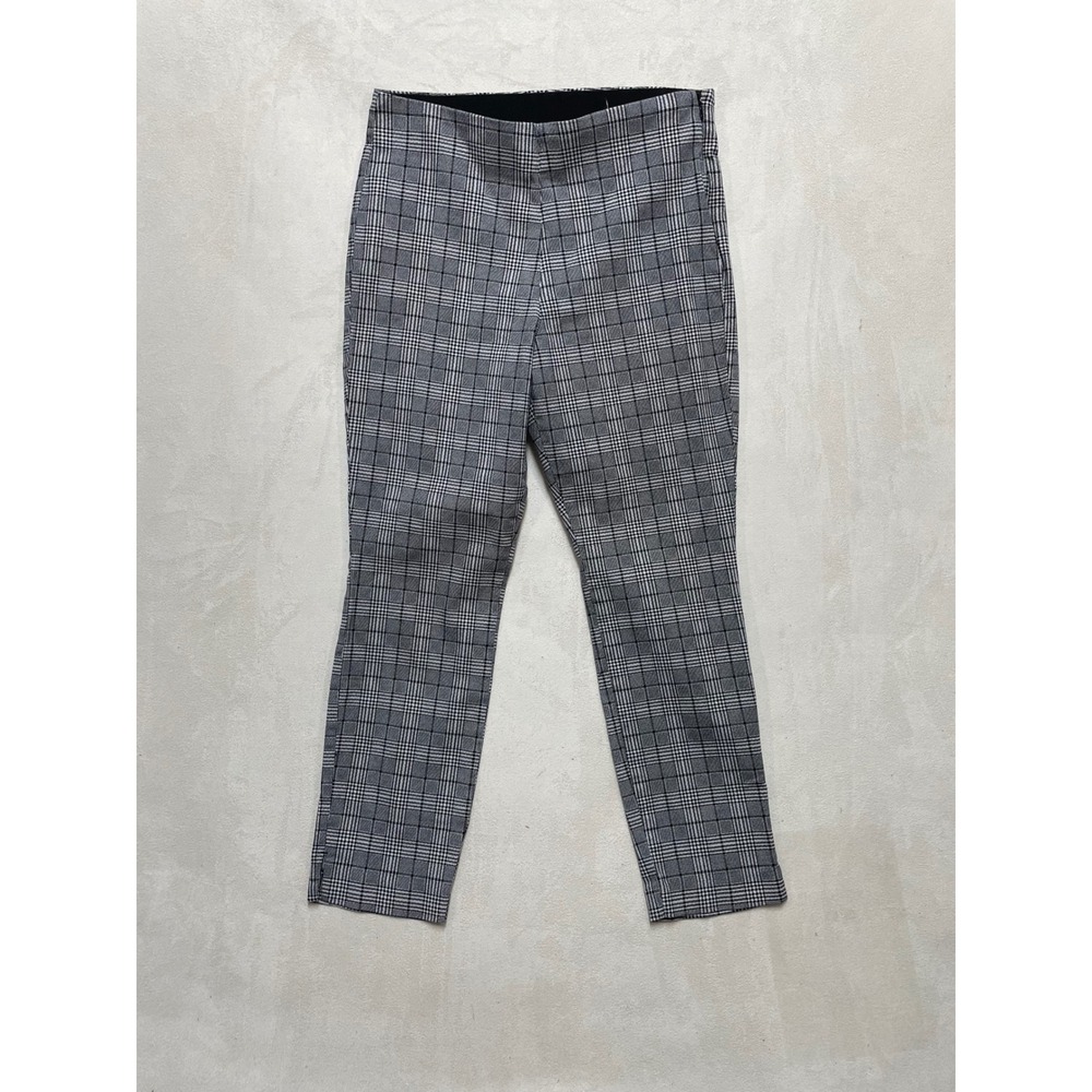 Old Navy Pixie Ankle Pants Womens 8 Black White Plaid Elastic Waist Stretchy